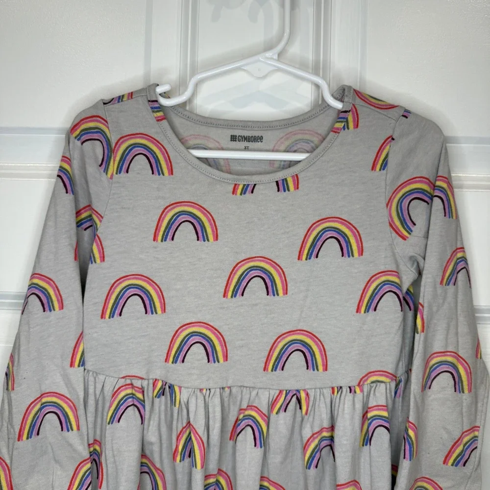 Gymboree Girls Rainbow‎ Long Sleeve Dress Size 3T Gray